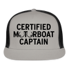 Load image into Gallery viewer, Certified Motorboat Captain Funny Party Boobs Snapback Mesh Trucker Hat - gray/black