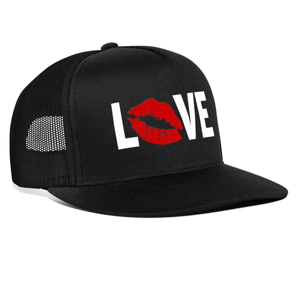 Love Kiss Lips Sexy Snapback Mesh Trucker Hat - black/black