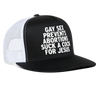 Load image into Gallery viewer, Gay Sex Prevents Abortions Suck a Cock For Jesus Funny Gay Party Snapback Mesh Trucker Hat - black/white