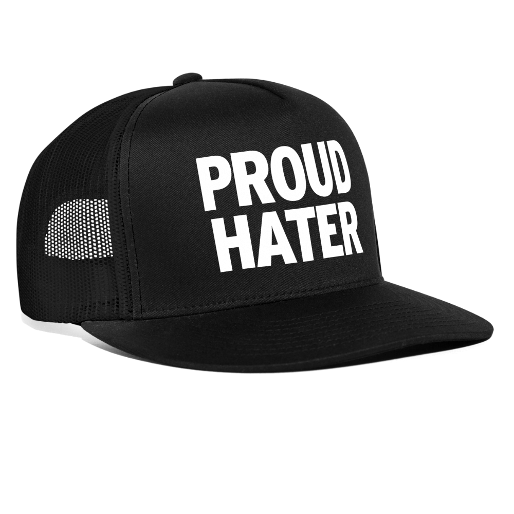 Proud Hater Funny Party Snapback Mesh Trucker Hat - black/black