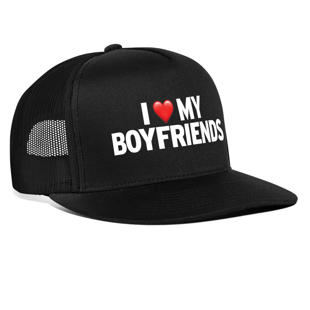 I Love My Boyfriends Funny Party Snapback Mesh Trucker Hat - black/black