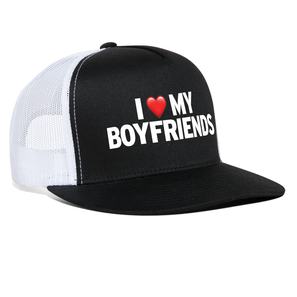 I Love My Boyfriends Funny Party Snapback Mesh Trucker Hat - black/white