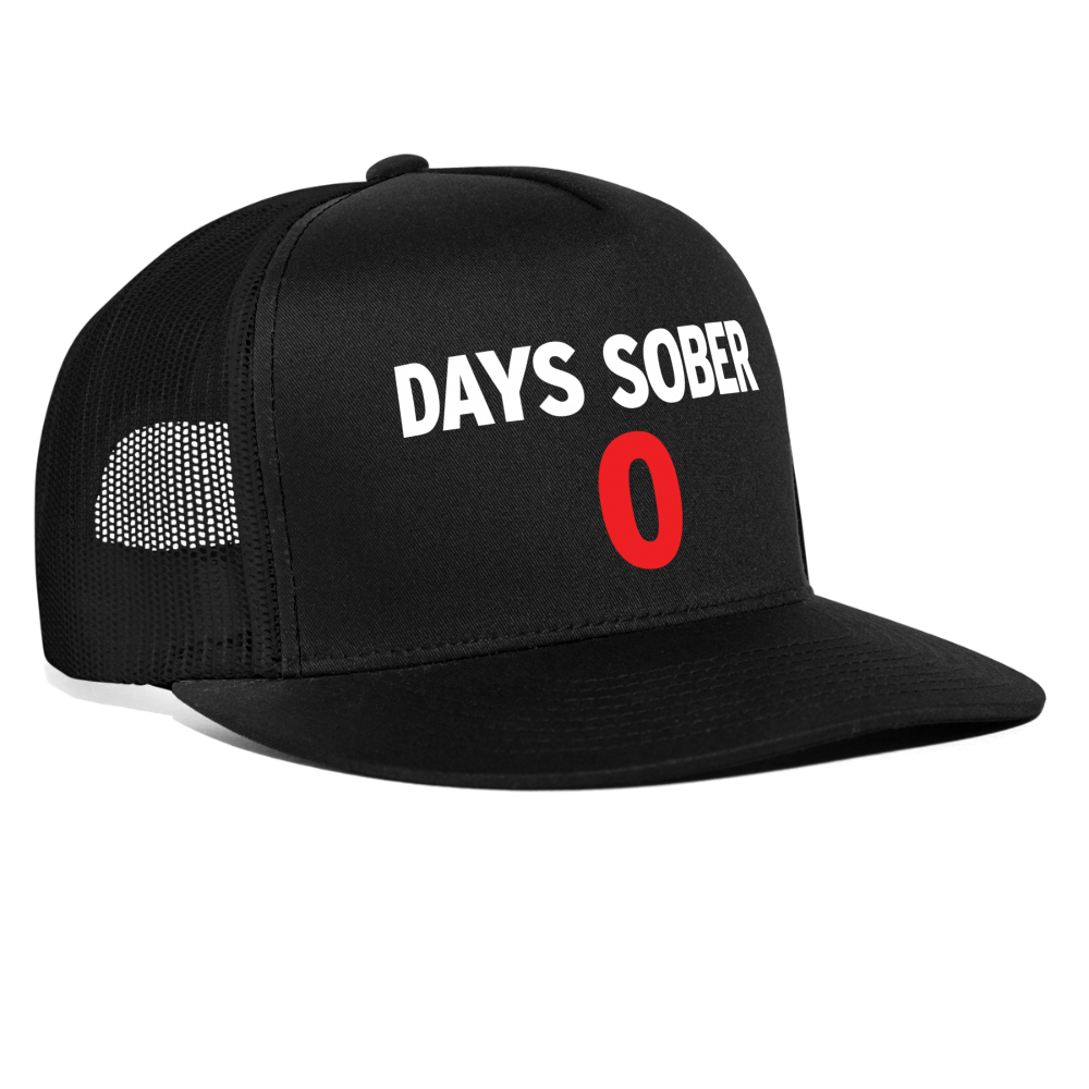 Zero Days Sober 0 Funny Drinking Hat Party Snapback Mesh Trucker Hat - black/black