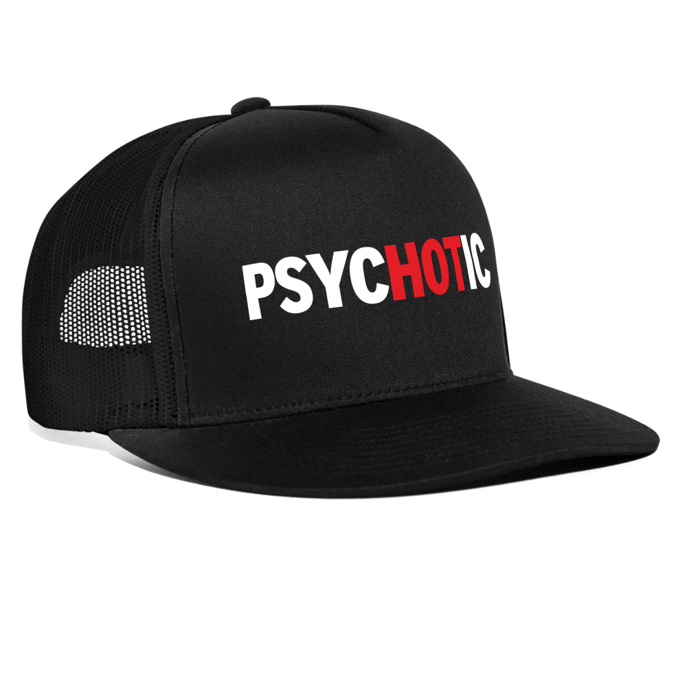 Psychotic Hot Girl Funny Hat Party Snapback Mesh Trucker Hat - black/black