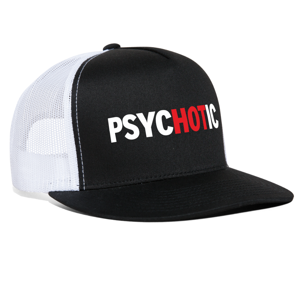 Psychotic Hot Girl Funny Hat Party Snapback Mesh Trucker Hat - black/white