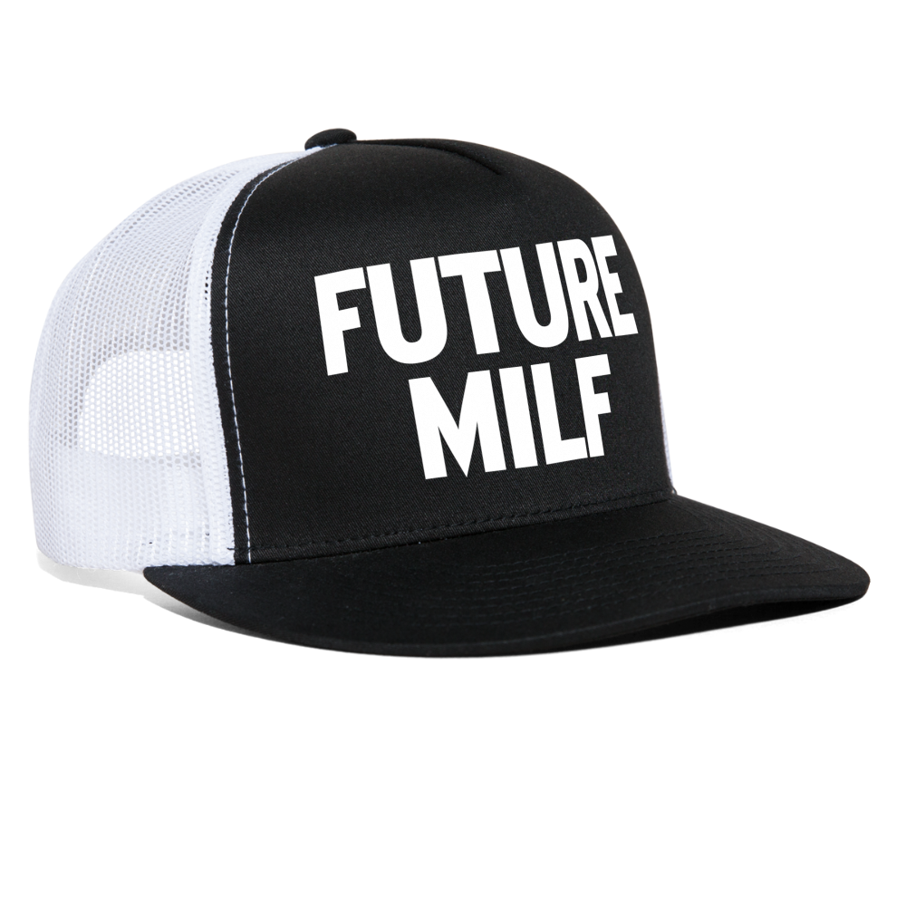 Future MILF Funny Hat Party Snapback Mesh Trucker Hat - black/white